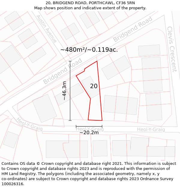 20, BRIDGEND ROAD, PORTHCAWL, CF36 5RN: Plot and title map