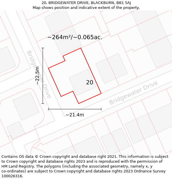 20, BRIDGEWATER DRIVE, BLACKBURN, BB1 5AJ: Plot and title map