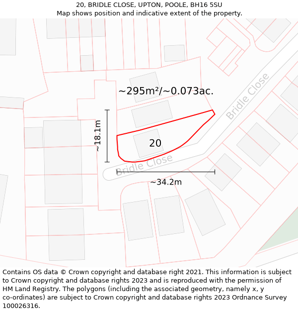 20, BRIDLE CLOSE, UPTON, POOLE, BH16 5SU: Plot and title map