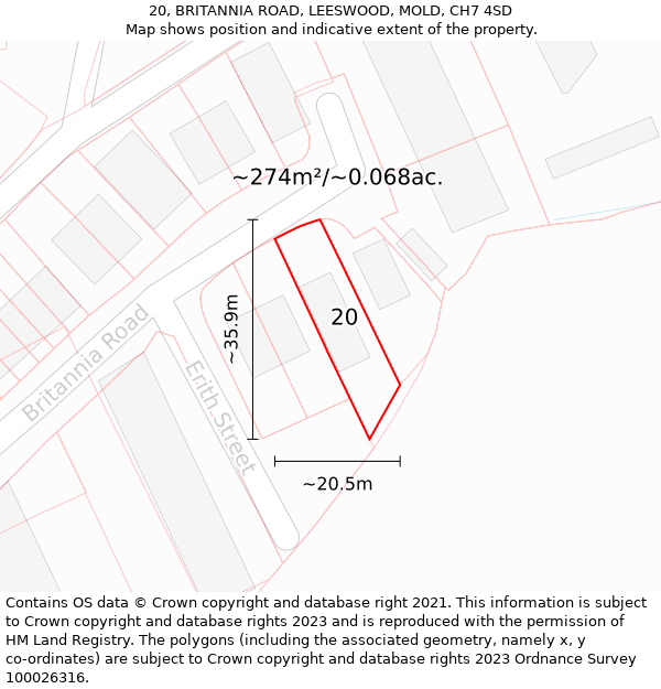 20, BRITANNIA ROAD, LEESWOOD, MOLD, CH7 4SD: Plot and title map