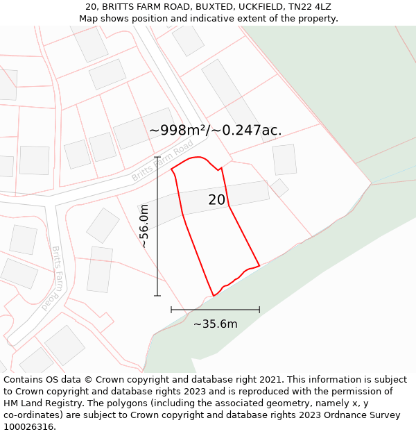 20, BRITTS FARM ROAD, BUXTED, UCKFIELD, TN22 4LZ: Plot and title map