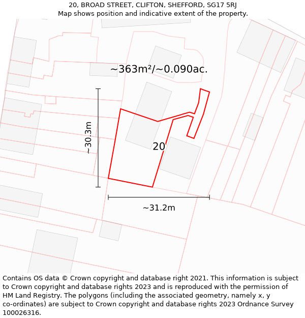 20, BROAD STREET, CLIFTON, SHEFFORD, SG17 5RJ: Plot and title map