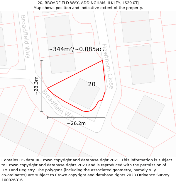 20, BROADFIELD WAY, ADDINGHAM, ILKLEY, LS29 0TJ: Plot and title map