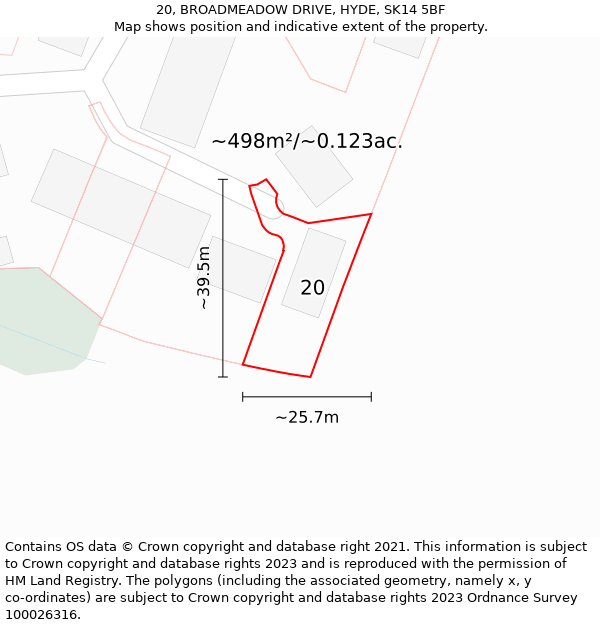 20, BROADMEADOW DRIVE, HYDE, SK14 5BF: Plot and title map