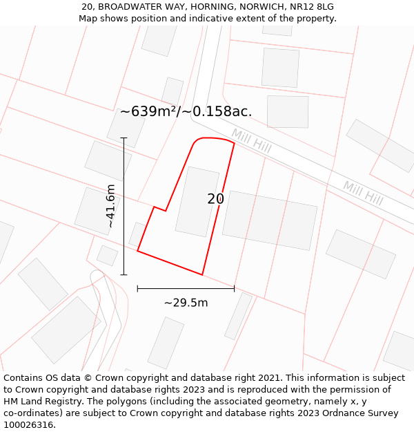 20, BROADWATER WAY, HORNING, NORWICH, NR12 8LG: Plot and title map