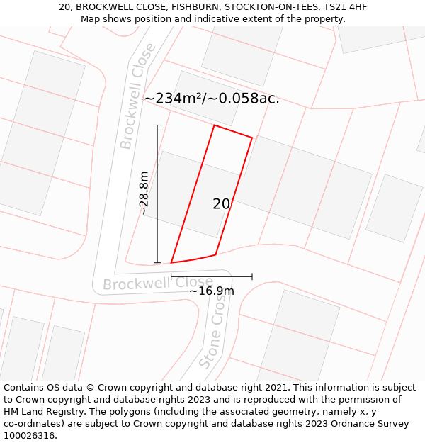 20, BROCKWELL CLOSE, FISHBURN, STOCKTON-ON-TEES, TS21 4HF: Plot and title map