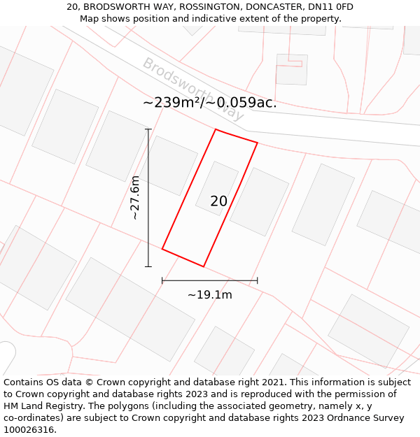 20, BRODSWORTH WAY, ROSSINGTON, DONCASTER, DN11 0FD: Plot and title map