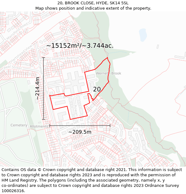 20, BROOK CLOSE, HYDE, SK14 5SL: Plot and title map