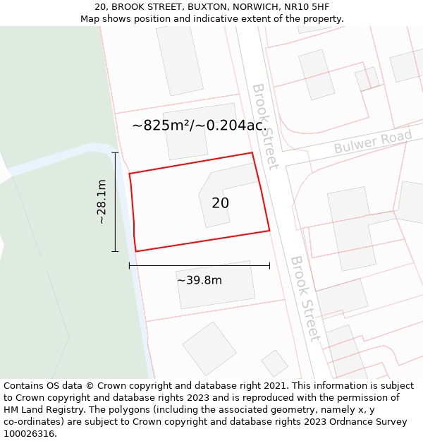 20, BROOK STREET, BUXTON, NORWICH, NR10 5HF: Plot and title map