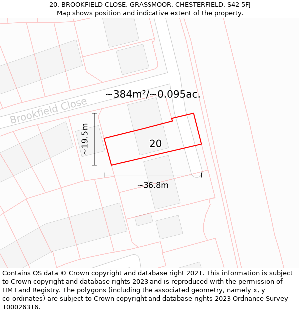 20, BROOKFIELD CLOSE, GRASSMOOR, CHESTERFIELD, S42 5FJ: Plot and title map