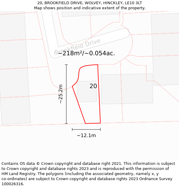 20, BROOKFIELD DRIVE, WOLVEY, HINCKLEY, LE10 3LT: Plot and title map