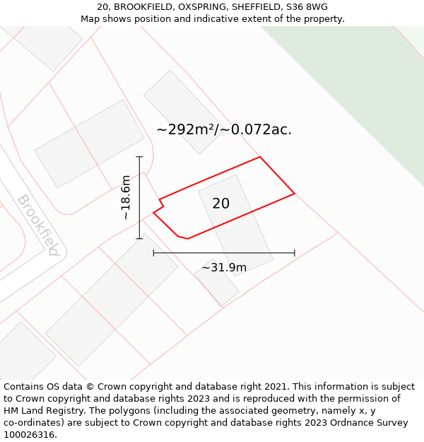 20, BROOKFIELD, OXSPRING, SHEFFIELD, S36 8WG: Plot and title map