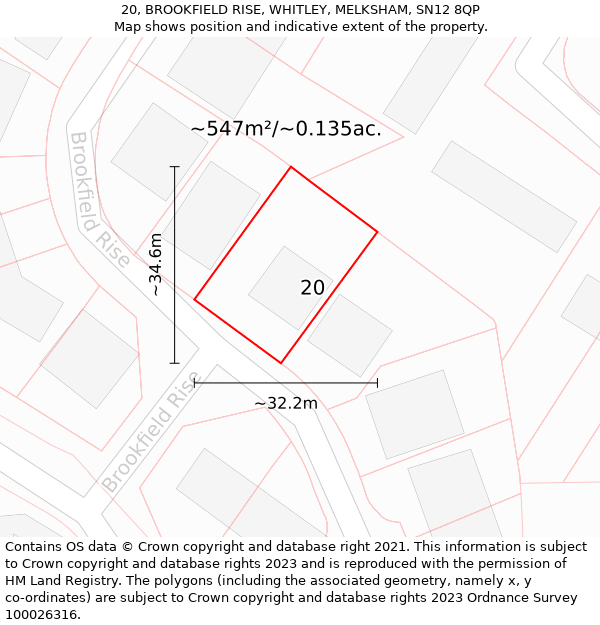 20, BROOKFIELD RISE, WHITLEY, MELKSHAM, SN12 8QP: Plot and title map