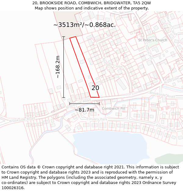 20, BROOKSIDE ROAD, COMBWICH, BRIDGWATER, TA5 2QW: Plot and title map