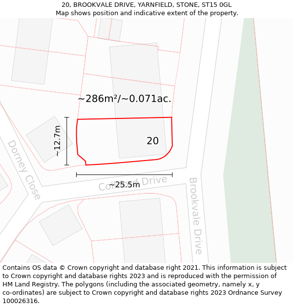 20, BROOKVALE DRIVE, YARNFIELD, STONE, ST15 0GL: Plot and title map