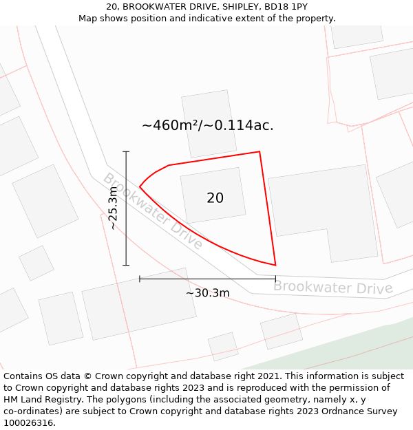 20, BROOKWATER DRIVE, SHIPLEY, BD18 1PY: Plot and title map