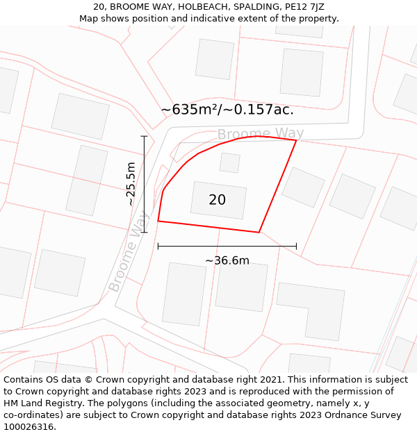 20, BROOME WAY, HOLBEACH, SPALDING, PE12 7JZ: Plot and title map