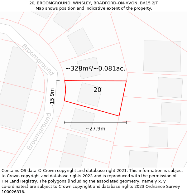 20, BROOMGROUND, WINSLEY, BRADFORD-ON-AVON, BA15 2JT: Plot and title map