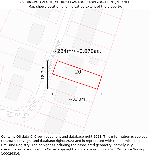 20, BROWN AVENUE, CHURCH LAWTON, STOKE-ON-TRENT, ST7 3EE: Plot and title map