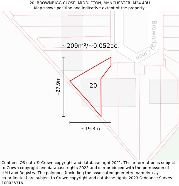 20, BROWNRIGG CLOSE, MIDDLETON, MANCHESTER, M24 4BU: Plot and title map