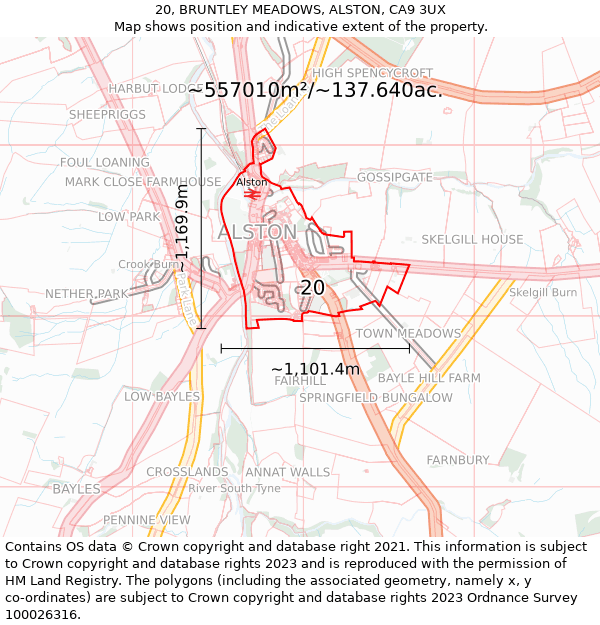 20, BRUNTLEY MEADOWS, ALSTON, CA9 3UX: Plot and title map