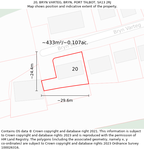 20, BRYN VARTEG, BRYN, PORT TALBOT, SA13 2RJ: Plot and title map