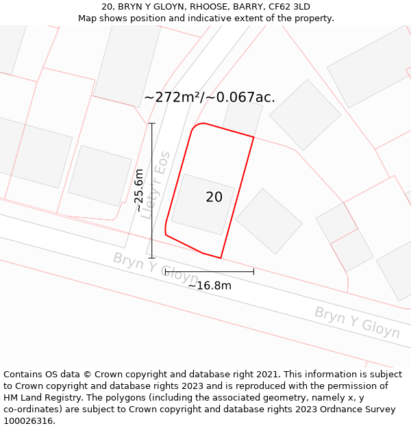 20, BRYN Y GLOYN, RHOOSE, BARRY, CF62 3LD: Plot and title map