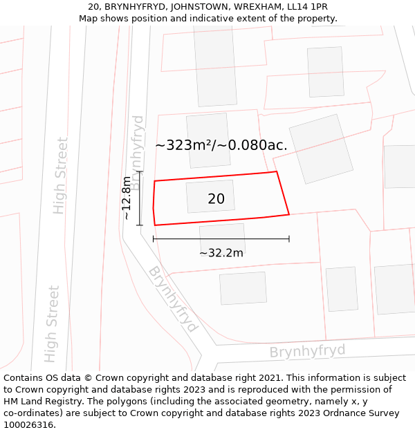 20, BRYNHYFRYD, JOHNSTOWN, WREXHAM, LL14 1PR: Plot and title map