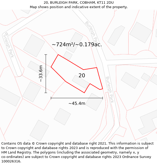 20, BURLEIGH PARK, COBHAM, KT11 2DU: Plot and title map