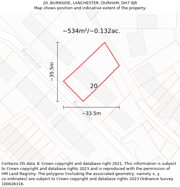 20, BURNSIDE, LANCHESTER, DURHAM, DH7 0JR: Plot and title map