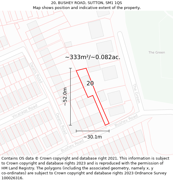 20, BUSHEY ROAD, SUTTON, SM1 1QS: Plot and title map