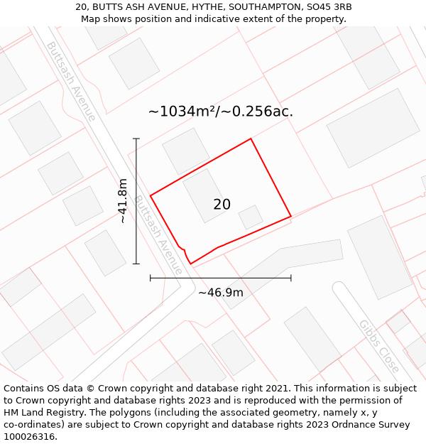 20, BUTTS ASH AVENUE, HYTHE, SOUTHAMPTON, SO45 3RB: Plot and title map