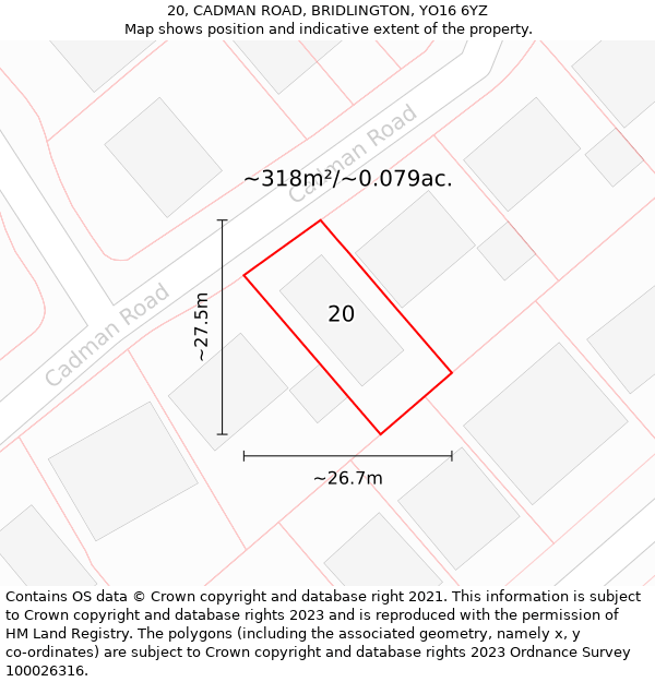 20, CADMAN ROAD, BRIDLINGTON, YO16 6YZ: Plot and title map