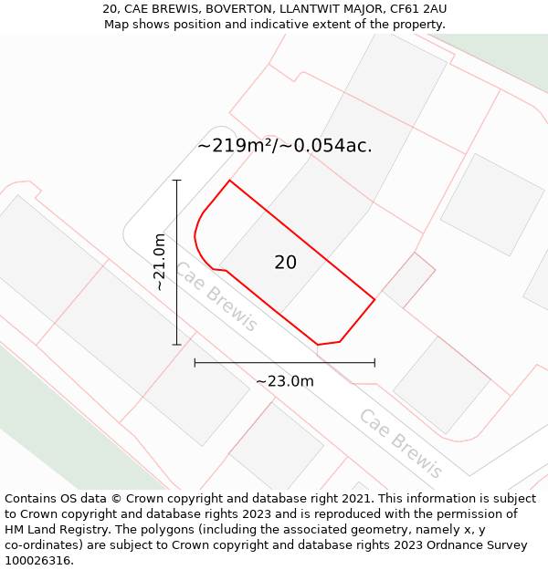 20, CAE BREWIS, BOVERTON, LLANTWIT MAJOR, CF61 2AU: Plot and title map