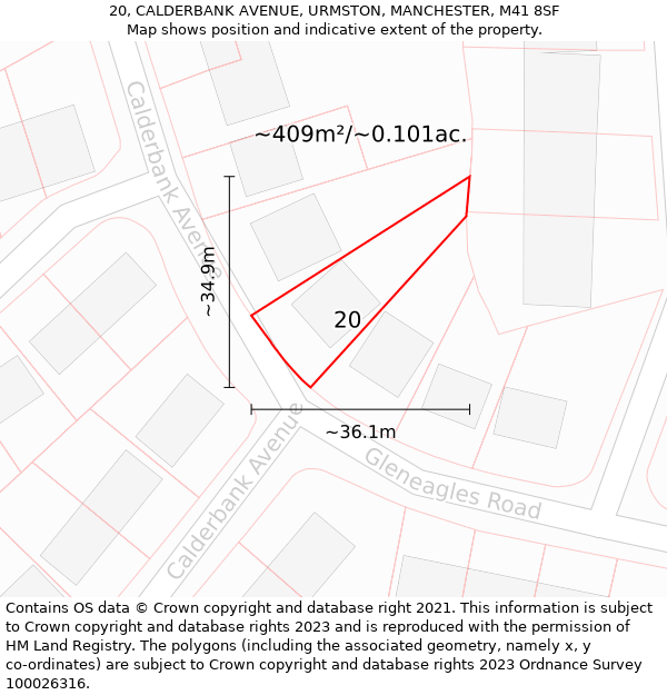 20, CALDERBANK AVENUE, URMSTON, MANCHESTER, M41 8SF: Plot and title map