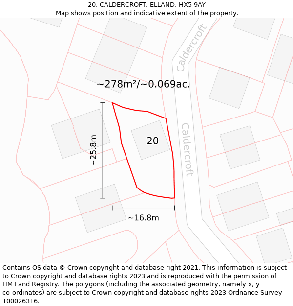 20, CALDERCROFT, ELLAND, HX5 9AY: Plot and title map