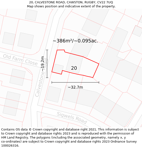 20, CALVESTONE ROAD, CAWSTON, RUGBY, CV22 7UQ: Plot and title map