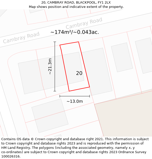 20, CAMBRAY ROAD, BLACKPOOL, FY1 2LX: Plot and title map