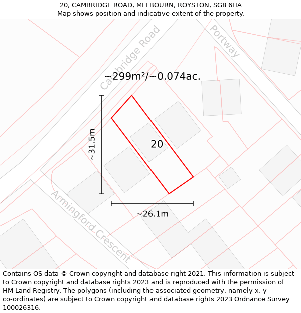 20, CAMBRIDGE ROAD, MELBOURN, ROYSTON, SG8 6HA: Plot and title map