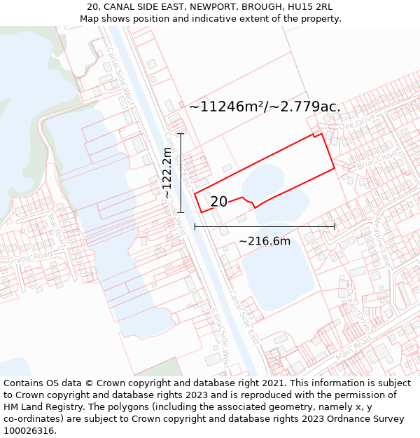 20, CANAL SIDE EAST, NEWPORT, BROUGH, HU15 2RL: Plot and title map