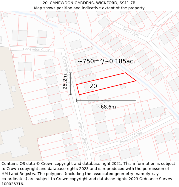 20, CANEWDON GARDENS, WICKFORD, SS11 7BJ: Plot and title map