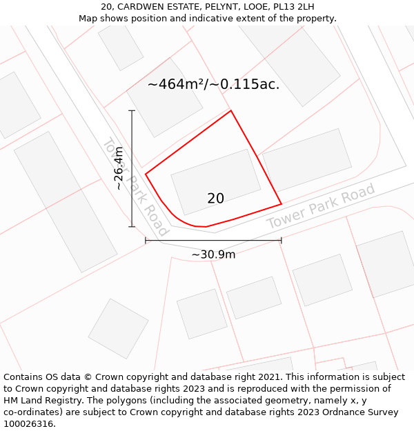 20, CARDWEN ESTATE, PELYNT, LOOE, PL13 2LH: Plot and title map