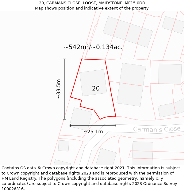 20, CARMANS CLOSE, LOOSE, MAIDSTONE, ME15 0DR: Plot and title map