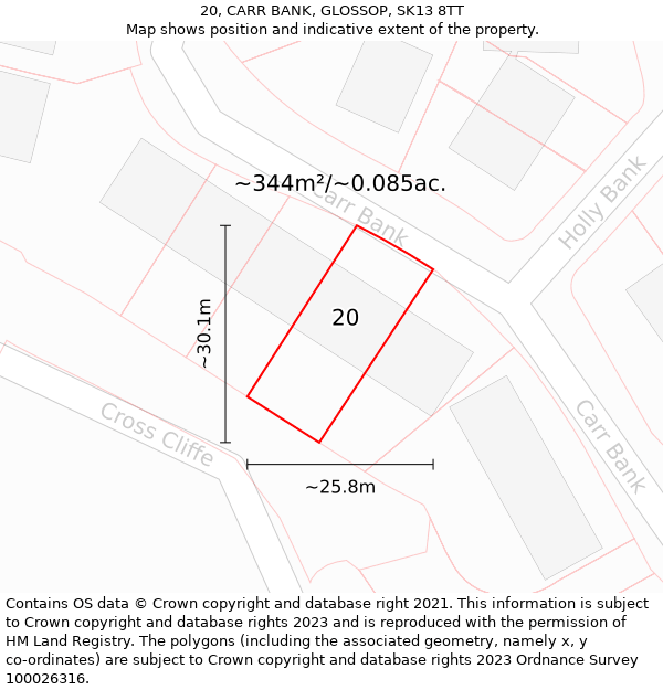 20, CARR BANK, GLOSSOP, SK13 8TT: Plot and title map