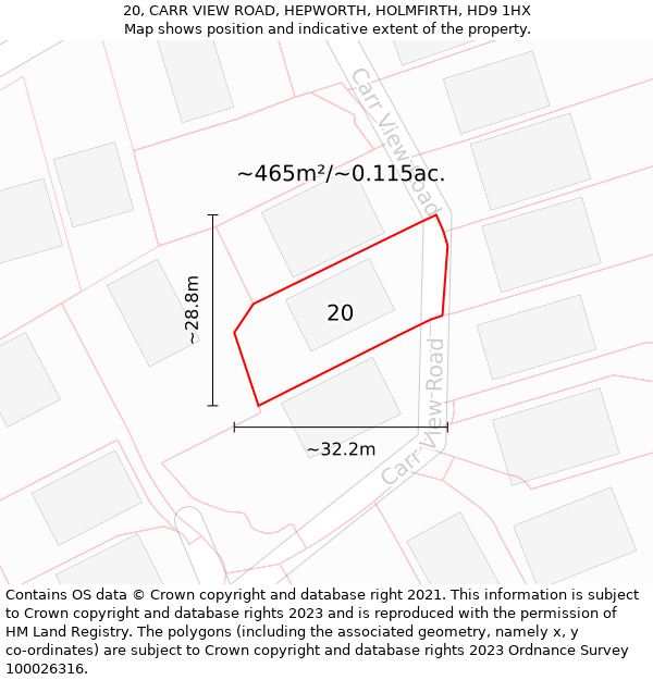 20, CARR VIEW ROAD, HEPWORTH, HOLMFIRTH, HD9 1HX: Plot and title map