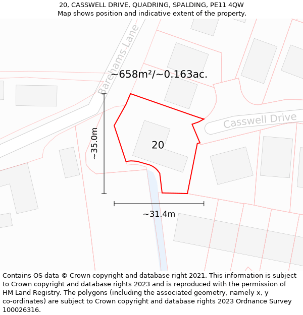 20, CASSWELL DRIVE, QUADRING, SPALDING, PE11 4QW: Plot and title map