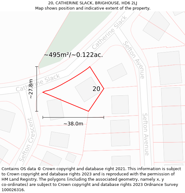 20, CATHERINE SLACK, BRIGHOUSE, HD6 2LJ: Plot and title map