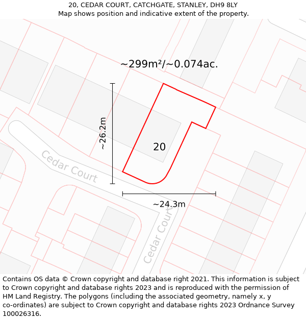 20, CEDAR COURT, CATCHGATE, STANLEY, DH9 8LY: Plot and title map