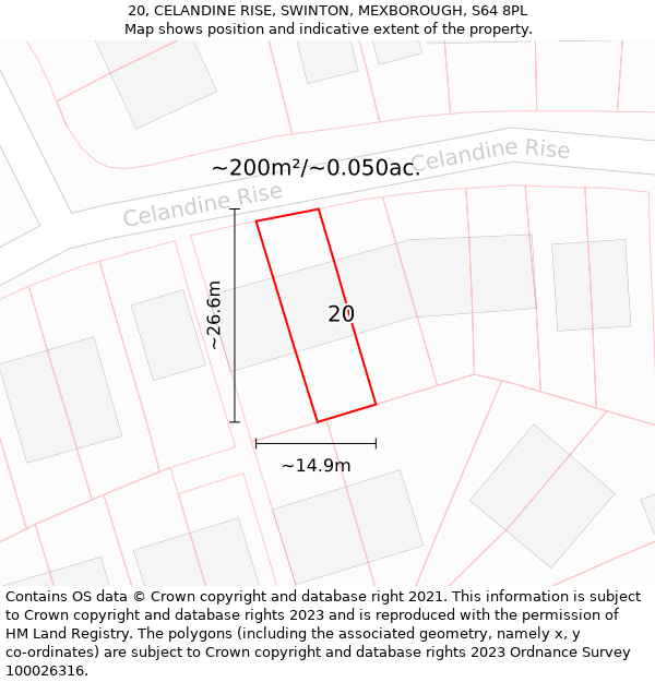 20, CELANDINE RISE, SWINTON, MEXBOROUGH, S64 8PL: Plot and title map