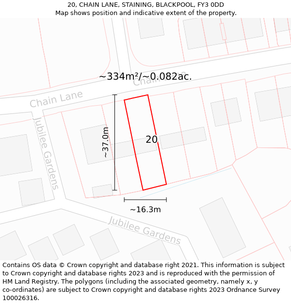 20, CHAIN LANE, STAINING, BLACKPOOL, FY3 0DD: Plot and title map